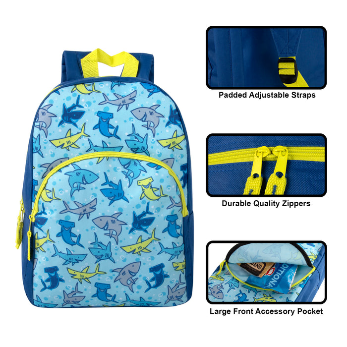 15 Inch Character Backpacks - Shark Themed - BagsInBulk.ca