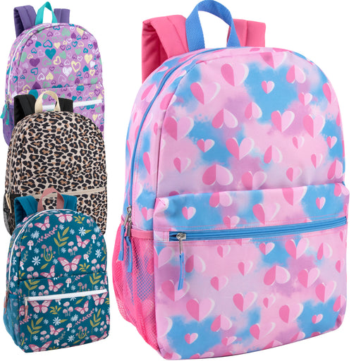 17 Inch Kids Printed Backpacks With Side Pockets - Girls Assortment - BagsInBulk.ca