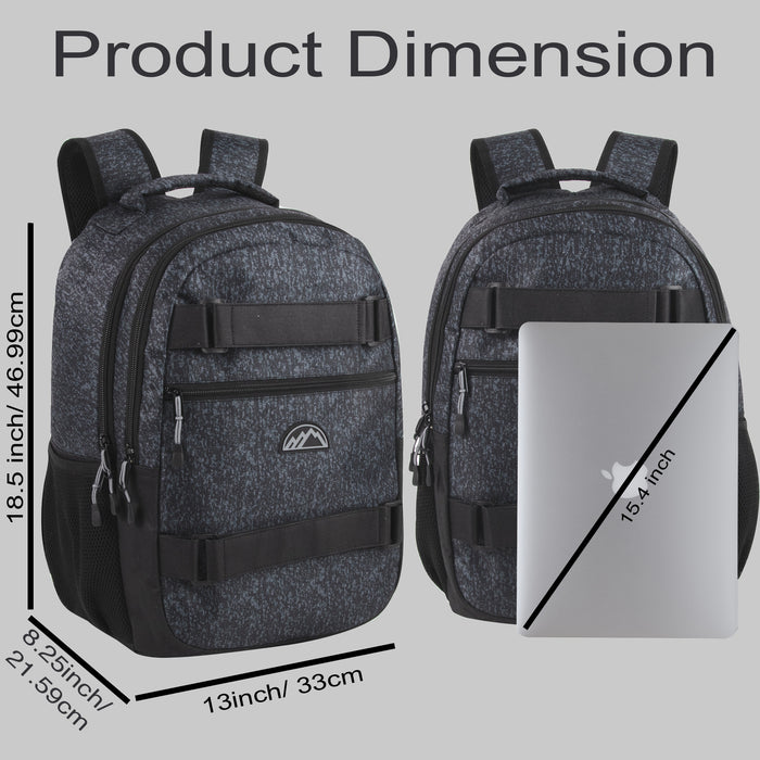 19 Inch Dual Strap Skate Backpack w Laptop Sleeve - Grey Heather - BagsInBulk.ca