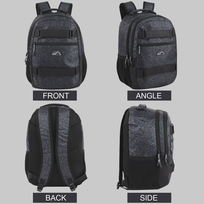 19 Inch Dual Strap Skate Backpack w Laptop Sleeve - Grey Heather - BagsInBulk.ca