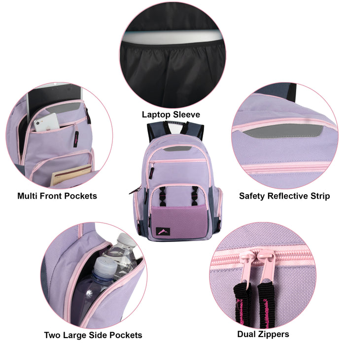 18 Inch Reflective Multi-Pocket Backpack with Laptop Section - 2 Colors - BagsInBulk.ca