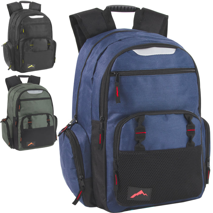 18 Inch Reflective Multi Pocket Backpack with Laptop Section - 3 Colors - BagsInBulk.ca