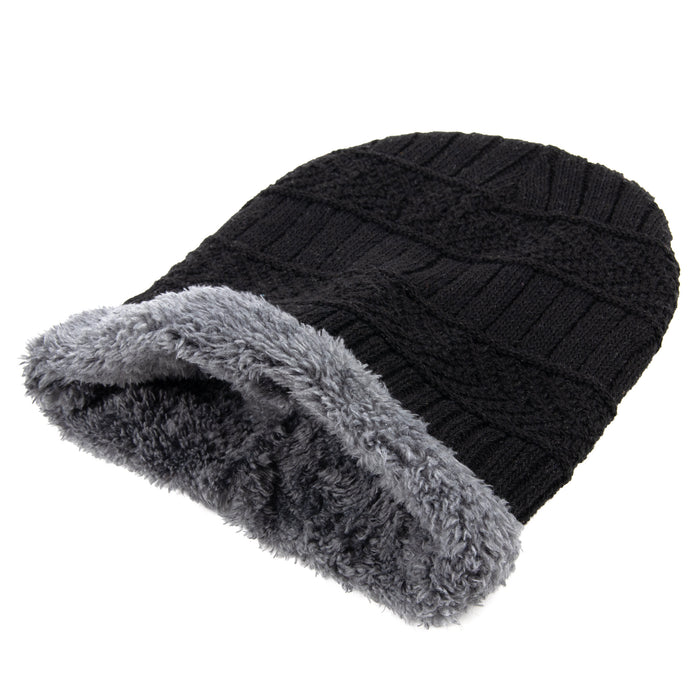 Ultra Warm Sherpa Fleece Knit Hat - Black - BagsInBulk.ca