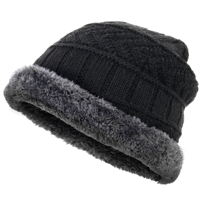 Ultra Warm Sherpa Fleece Knit Hat - Black - BagsInBulk.ca