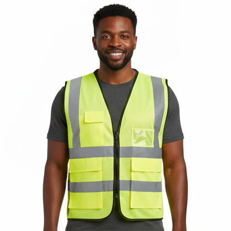 Deluxe High Visibility Safety Vest with Clear ID Pocket - BagsInBulk.ca