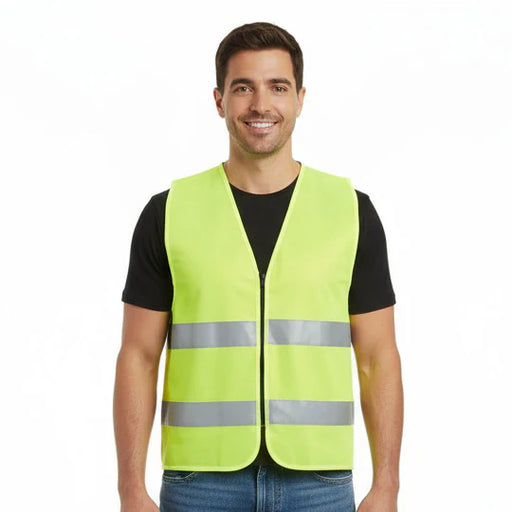 Zippered High Visibility Safety Vest With Reflective Strips - BagsInBulk.ca