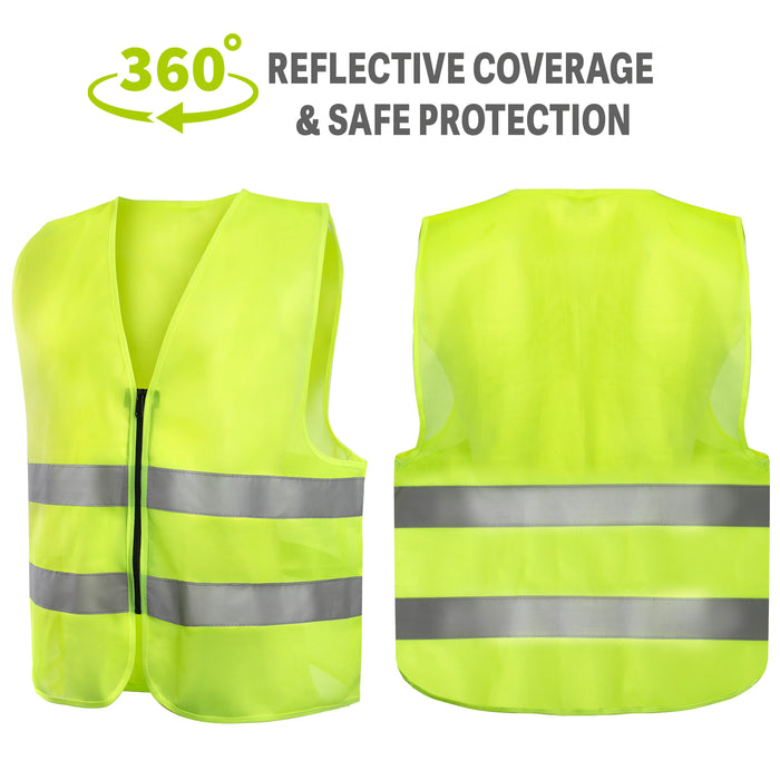 Zippered High Visibility Safety Vest With Reflective Strips - BagsInBulk.ca
