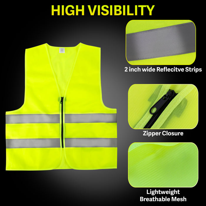 Zippered High Visibility Safety Vest With Reflective Strips - BagsInBulk.ca