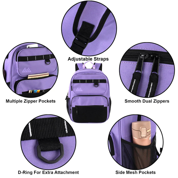 Bulk Rugged Daisy Chain Multi-Pocket Backpack - Purple by 2940PUR