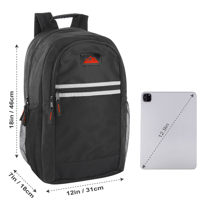 18 Inch Multi Pocket Reflective Backpack - Black - BagsInBulk.ca