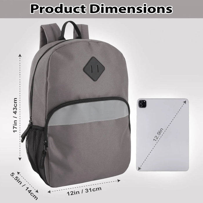 17-Inch Bulk Safety Reflective Backpack with Side Pocket - Grey by 4001GRY