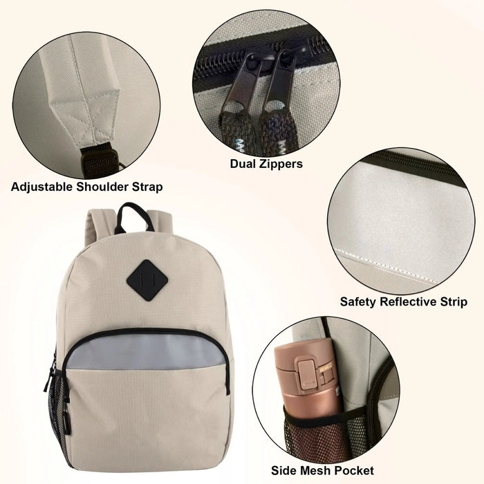 17-Inch Bulk Safety Reflective Backpack with Side Pocket - Khaki by 4001KHK
