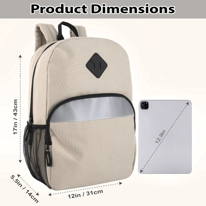 17-Inch Bulk Safety Reflective Backpack with Side Pocket - Khaki by 4001KHK