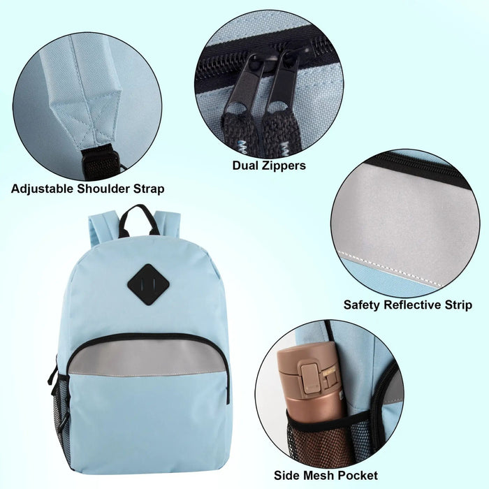 17-Inch Bulk Safety Reflective Backpack with Side Pocket - Light Blue by 4001LBL