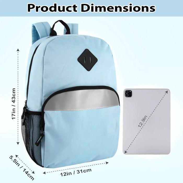 17-Inch Bulk Safety Reflective Backpack with Side Pocket - Light Blue by 4001LBL