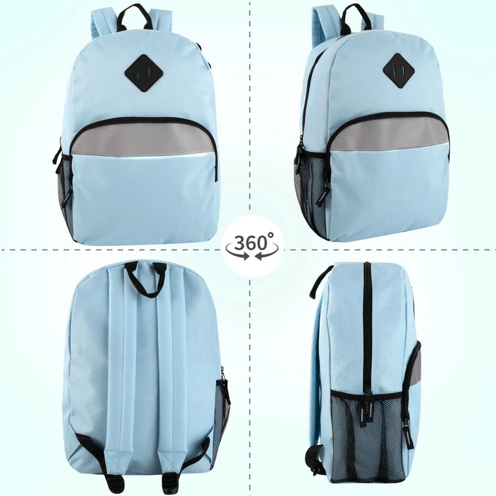 17-Inch Bulk Safety Reflective Backpack with Side Pocket - Light Blue by 4001LBL