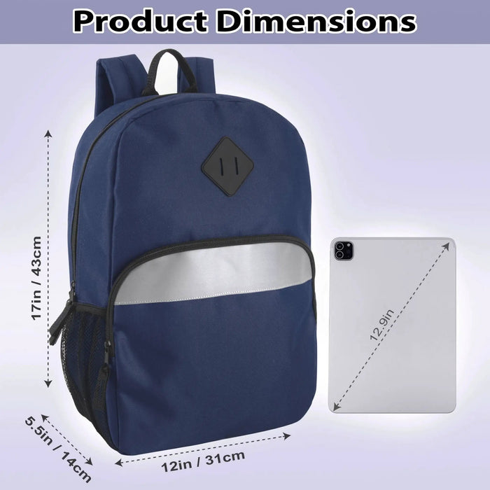 17-Inch Bulk Safety Reflective Backpack with Side Pocket - Navy by 4001NVY