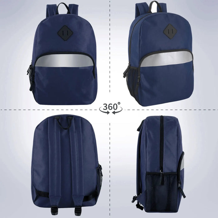 17-Inch Bulk Safety Reflective Backpack with Side Pocket - Navy by 4001NVY