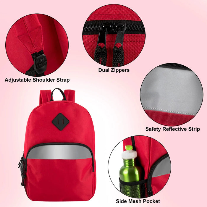 17-Inch Bulk Safety Reflective Backpack with Side Pocket - Red by 4001RED