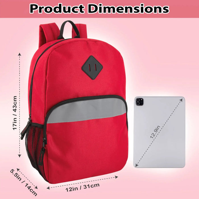 17-Inch Bulk Safety Reflective Backpack with Side Pocket - Red by 4001RED