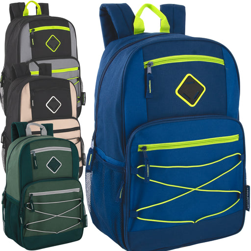 19 Inch Double Zippered Bungee Backpacks With Laptop Section - Boys - BagsInBulk.ca