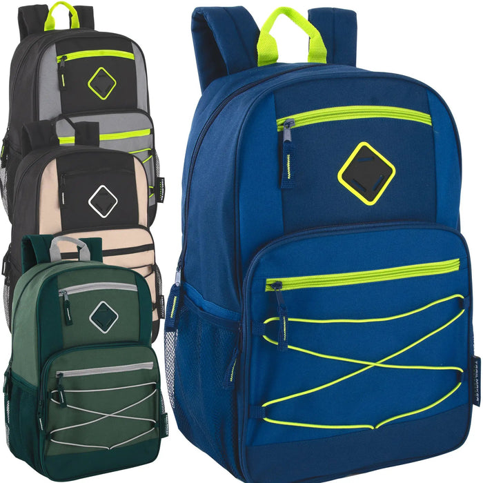 19 Inch Double Zippered Bungee Backpacks With Laptop Section - Boys - BagsInBulk.ca