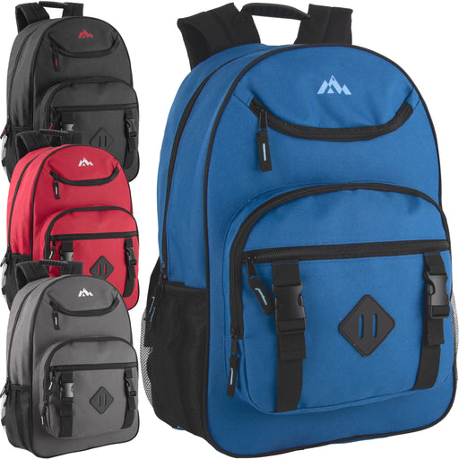 18 Inch Double Buckle Backpack with Laptop Section - 4 Colors - BagsInBulk.ca
