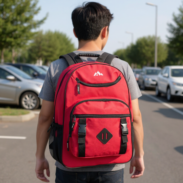 18 Inch Double Buckle Backpack with Laptop Section - 4 Colors - BagsInBulk.ca
