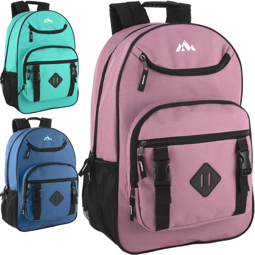 18 Inch Double Buckle Backpack with Laptop Section - 3 Colors - BagsInBulk.ca