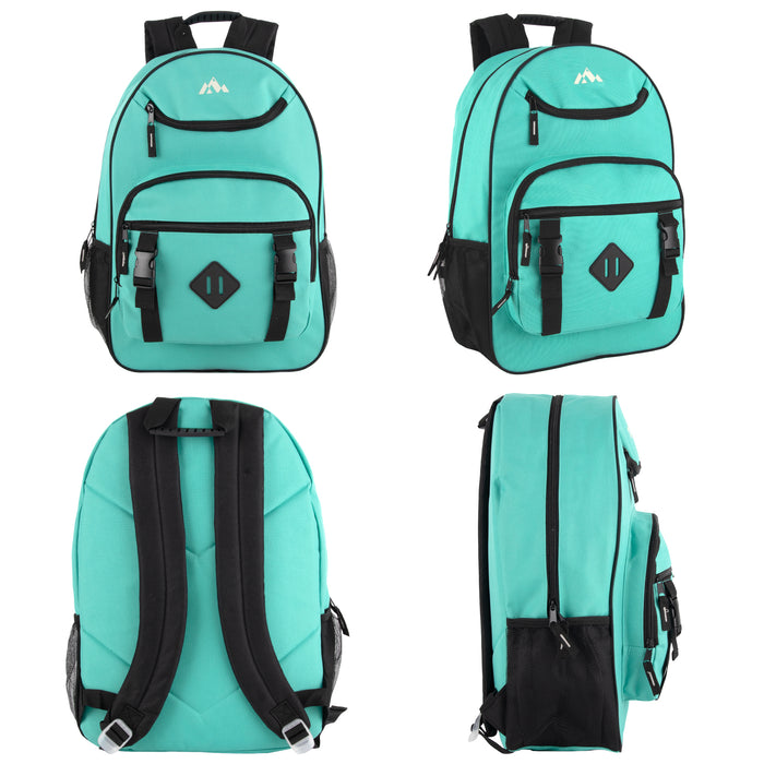 18 Inch Double Buckle Backpack with Laptop Section - 3 Colors - BagsInBulk.ca