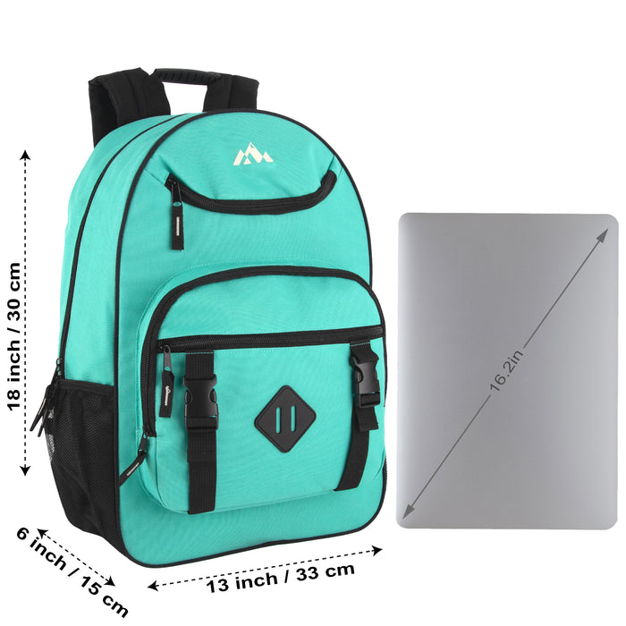 18 Inch Double Buckle Backpack with Laptop Section - 3 Colors - BagsInBulk.ca