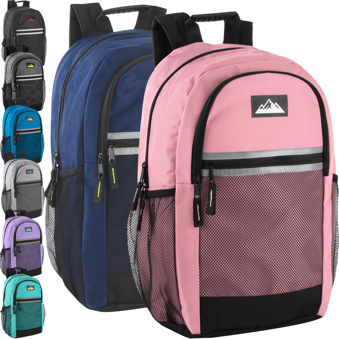 18 Inch Multi Pocket Reflective Backpack - 8 Color Assortment - BagsInBulk.ca