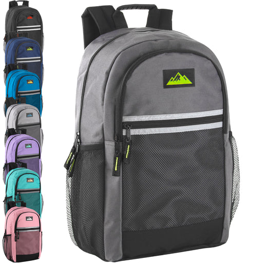 18 Inch Multi Pocket Reflective Backpack - 8 Color Assortment - BagsInBulk.ca