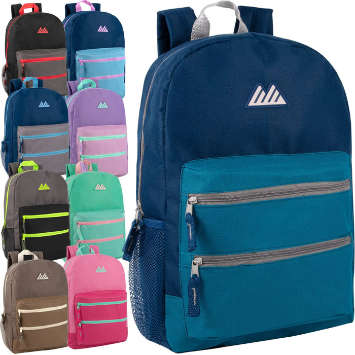 17-Inch Double Front Zippered Pocket Backpack - 9 Colors by 4373