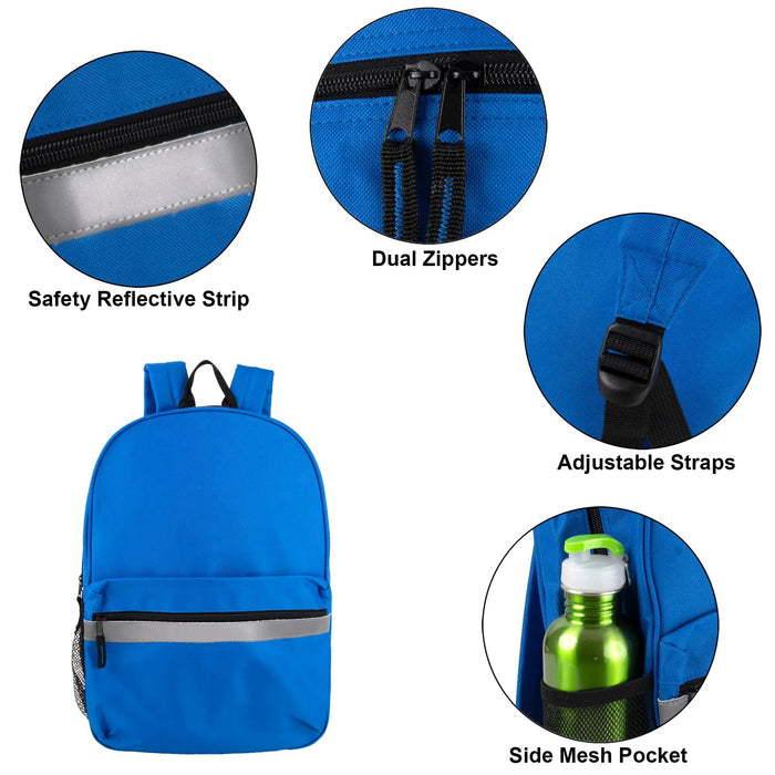 17 Inch Safety Reflective Backpack With Side Pocket - 9 Color Assortment by 4395