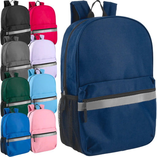 17 Inch Safety Reflective Backpack With Side Pocket - 9 Color Assortment by 4395