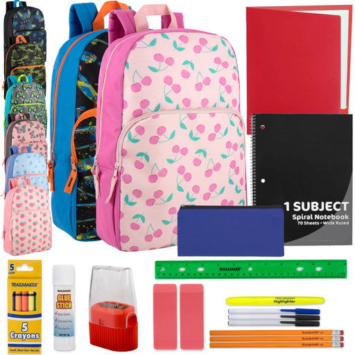 17-Inch Printed Backpack & 20-Piece School Supplies Kit - 8 Prints - BagsInBulk.ca