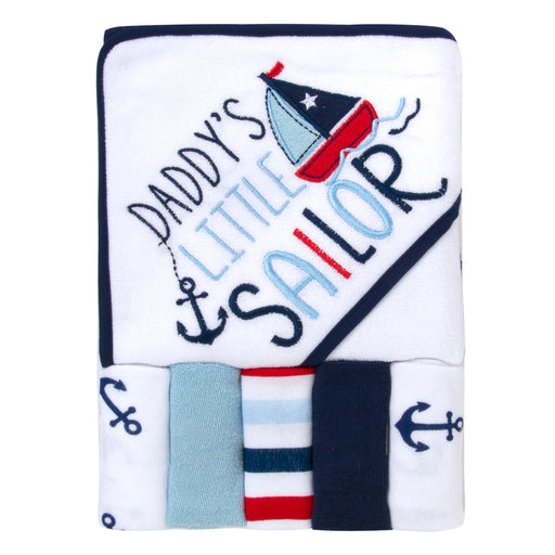 Baby Bath Set with Hooded Towel & 5 Wash Cloths - Little Sailor Theme - BagsInBulk.ca