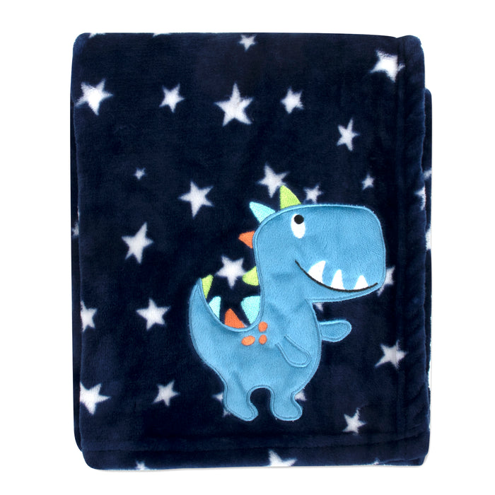 Baby Fleece Blankets 36" x 30" - Navy T-Rex - BagsInBulk.ca