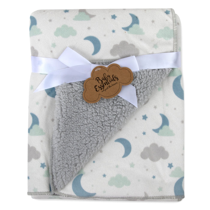 Baby Sherpa Blankets 35" x 30" - Stars & Moons - BagsInBulk.ca