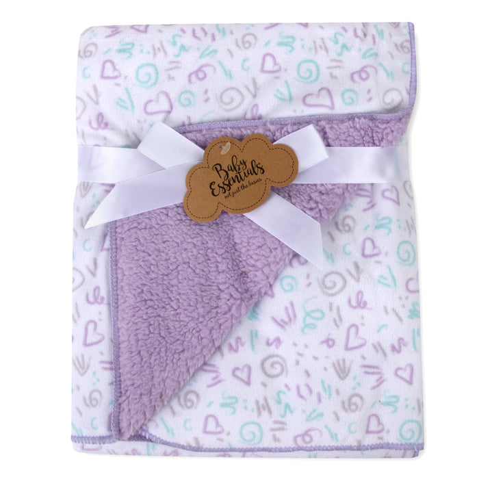 Baby Sherpa Blankets 35" x 30" - Purple Hearts - BagsInBulk.ca