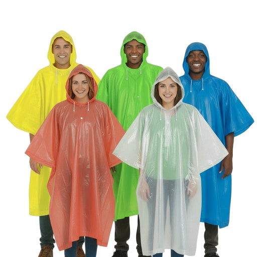 Disposable Rain Ponchos - 5 Colors - BagsInBulk.ca