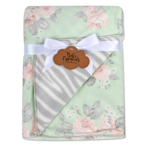 Baby Fleece Reversible Blankets 36" x 30" - Floral & Zebra Print - BagsInBulk.ca