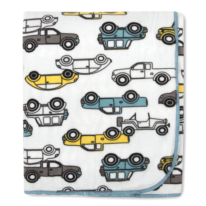 Baby Fleece Reversible Blankets 36" x 30" - Vehicle Themed - BagsInBulk.ca