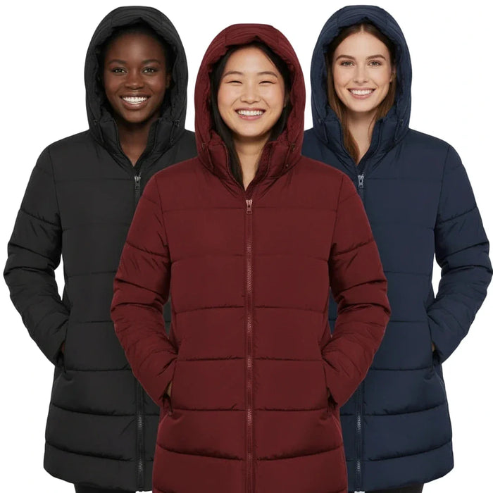Women's Hooded Puffer Winter Coat - 3 Colors - BagsInBulk.ca