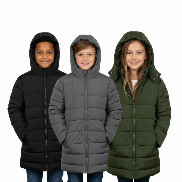 Youth Hooded Puffer Winter Coat - 3 Colors - BagsInBulk.ca