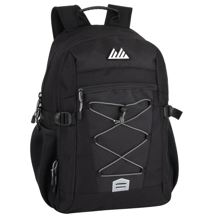 19 Inch Bungee Jacquard Cord Backpack With Padded Laptop Section - Black - BagsInBulk.ca