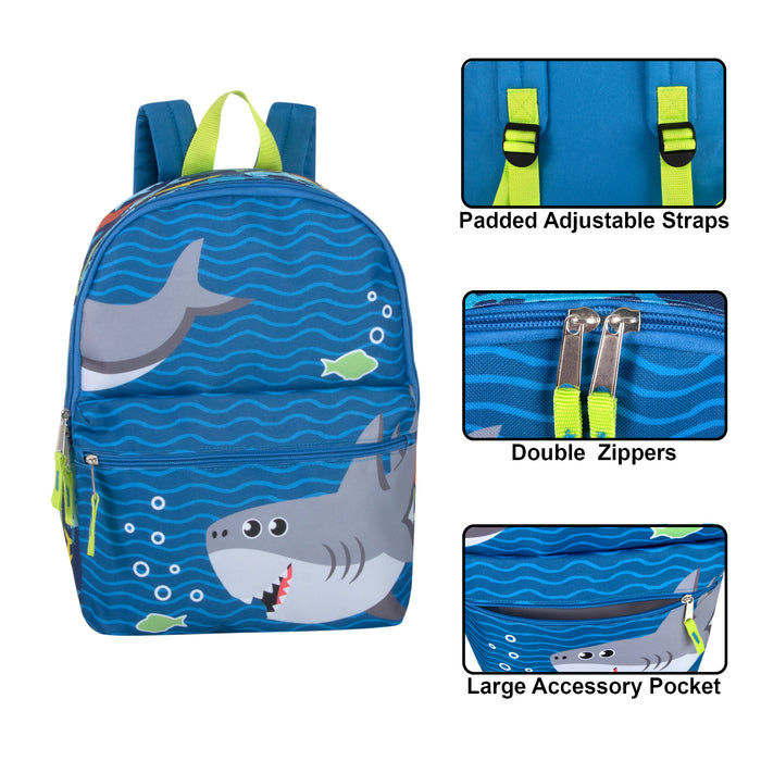 Wholesale 15 Inch Printed Backpacks - Shark Themed