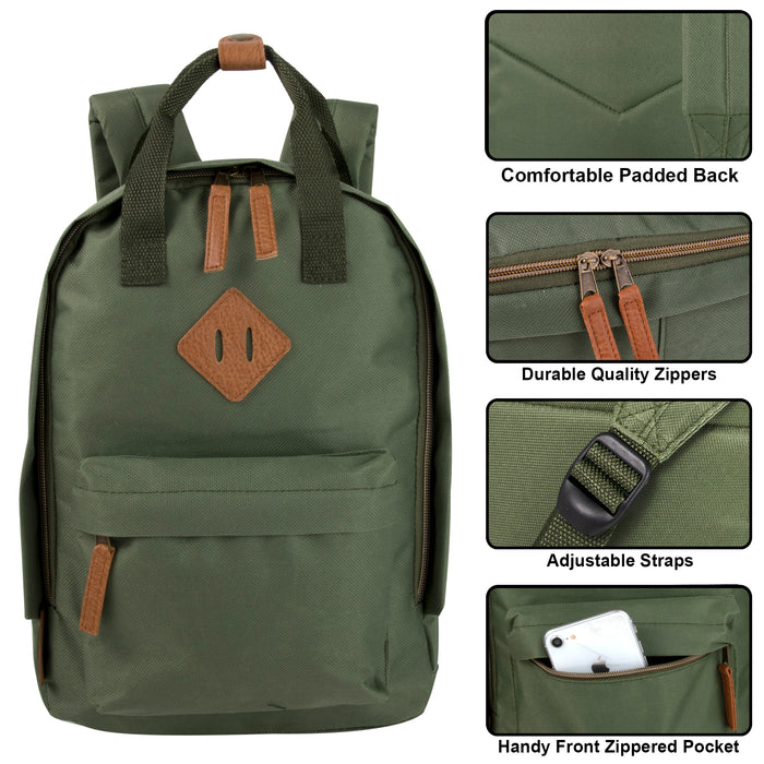 12-Inch Squared Mini Backpack with Twin Handle - Hunter Green - BagsInBulk.ca