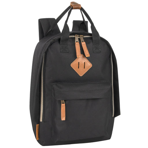 12-Inch Squared Mini Backpack with Twin Handle - Black - BagsInBulk.ca